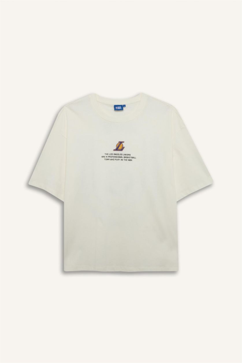 HOMME Écru T-shirt NBA Los Angeles Lakers boxy à col rond et manches courtes