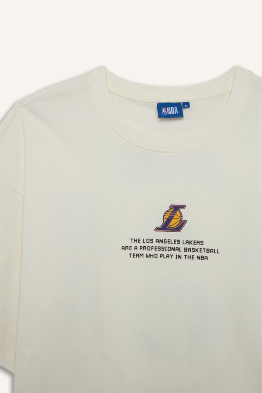 HOMME Écru T-shirt NBA Los Angeles Lakers boxy à col rond et manches courtes