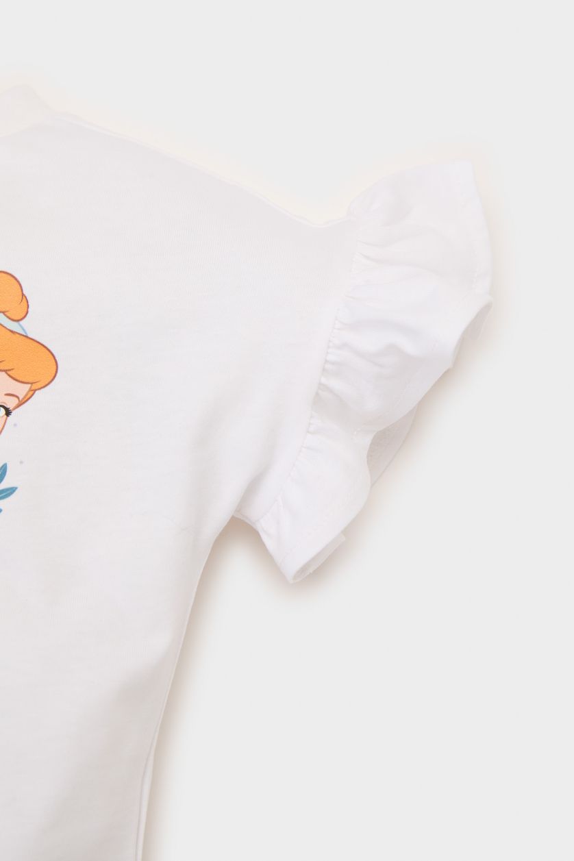 Kız Bebek Beyaz Disney Prenses Bisiklet Yaka Kısa Kollu Tişört Kız Bebek