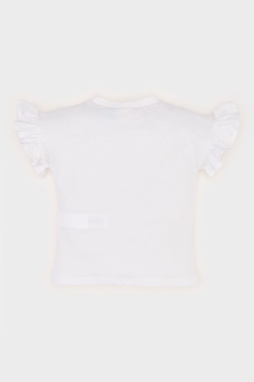 Kız Bebek Beyaz Disney Prenses Bisiklet Yaka Kısa Kollu Tişört Kız Bebek