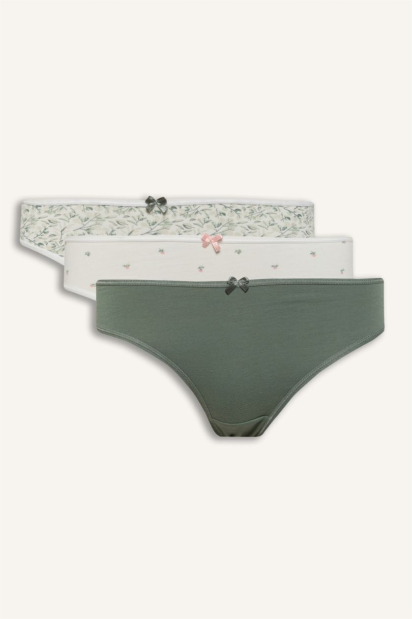 WOMAN Light Khaki Patterned 3 Piece Slip Panties