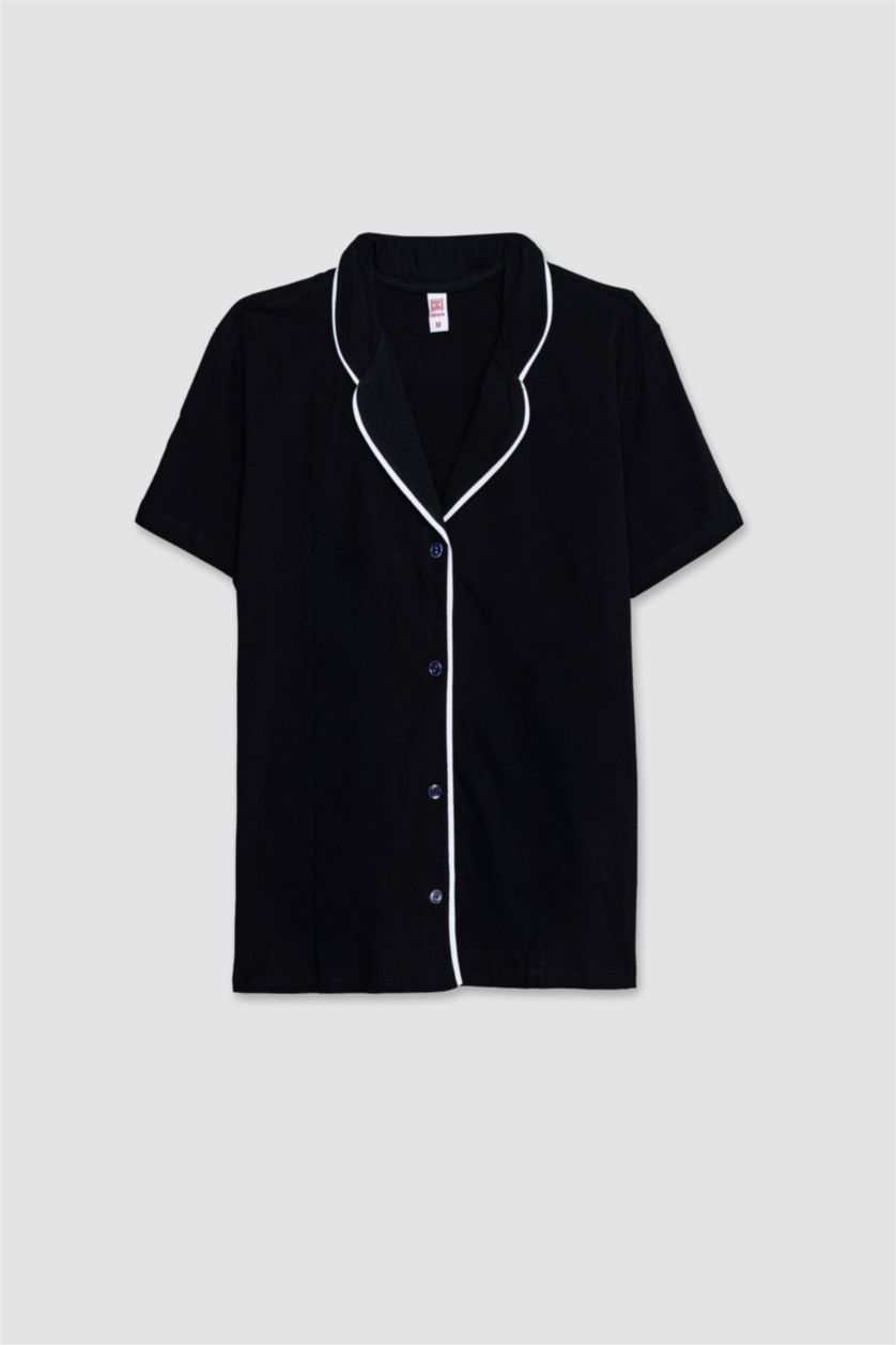 حريمي أسود طقم بيجاما قصة عادية نص كم من Fall in Love - قطعتين