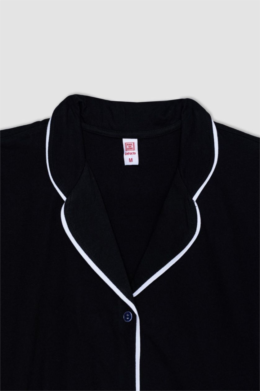 حريمي أسود طقم بيجاما قصة عادية نص كم من Fall in Love - قطعتين