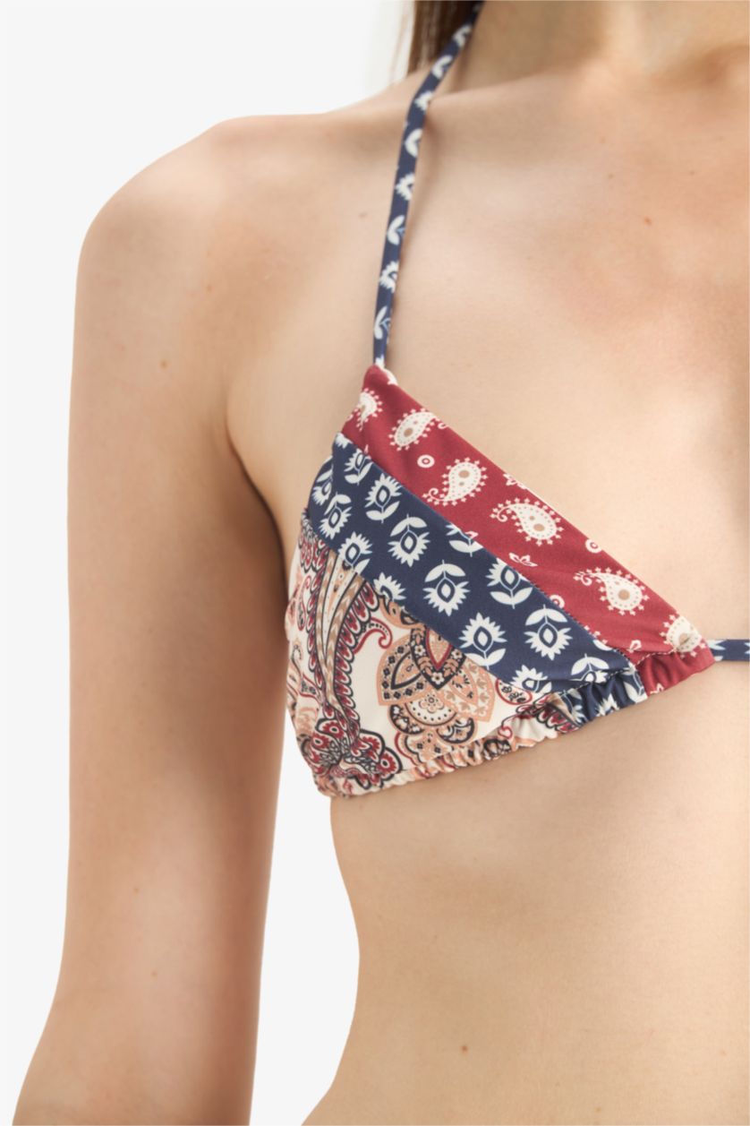 Kadın Lacivert Regular Fit Desenli Bikini Üstü