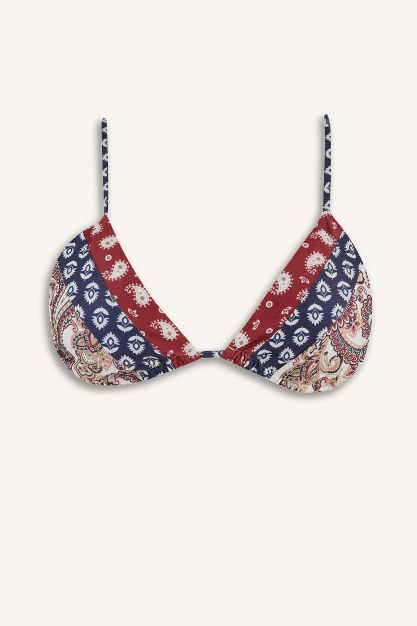 Kadın Lacivert Regular Fit Desenli Bikini Üstü