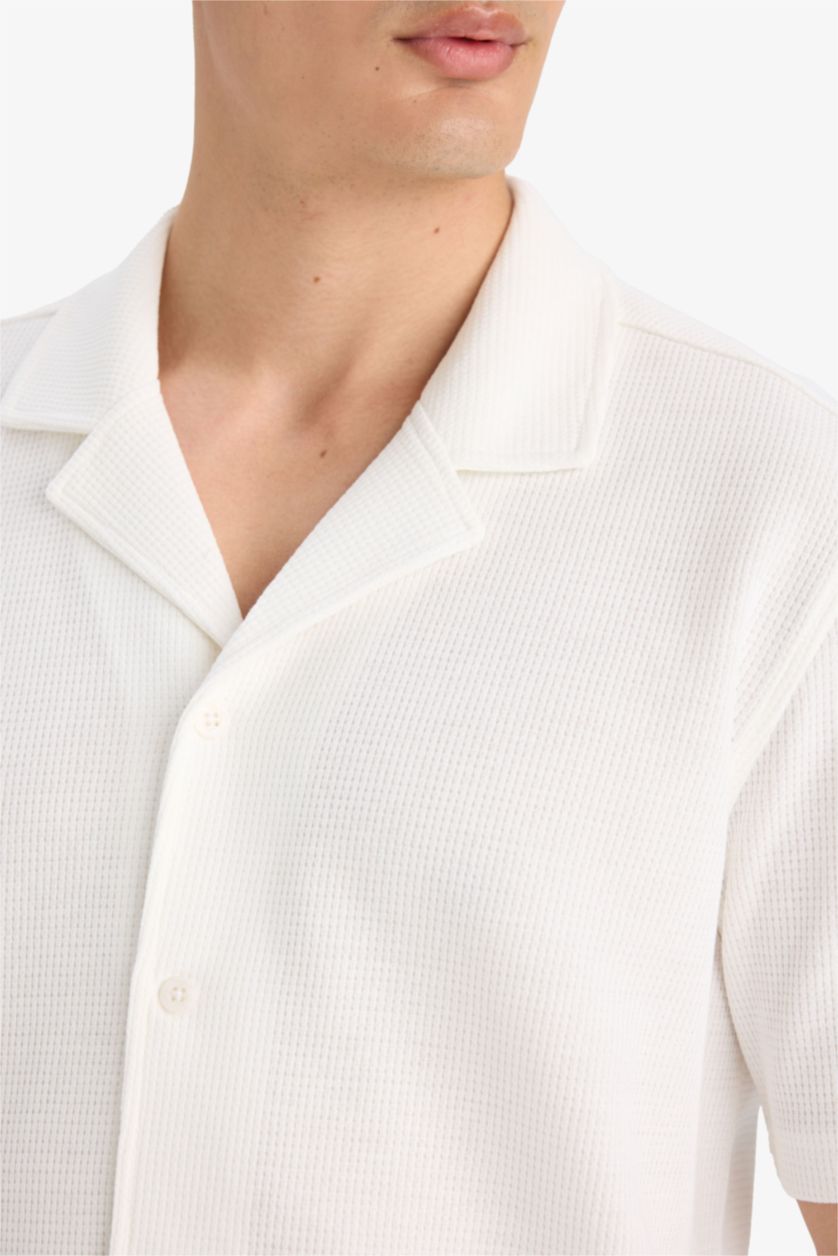 رجال اوف وايت قميص بولو وافل قطن نص ردن قصة عادية