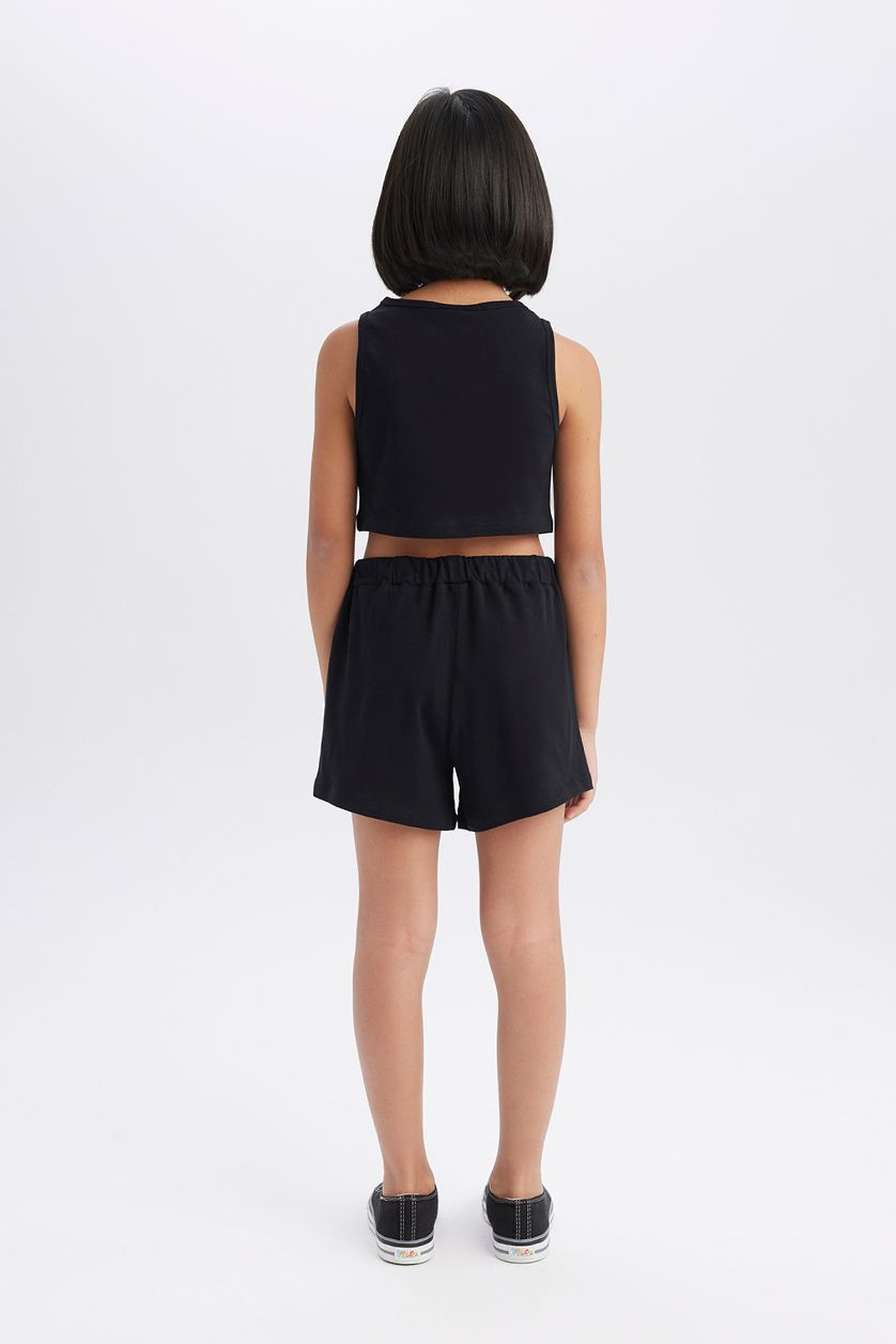 Kız Çocuk - Genç Kız Siyah 2'li Takım Baskılı Atlet Şort Kız Çocuk