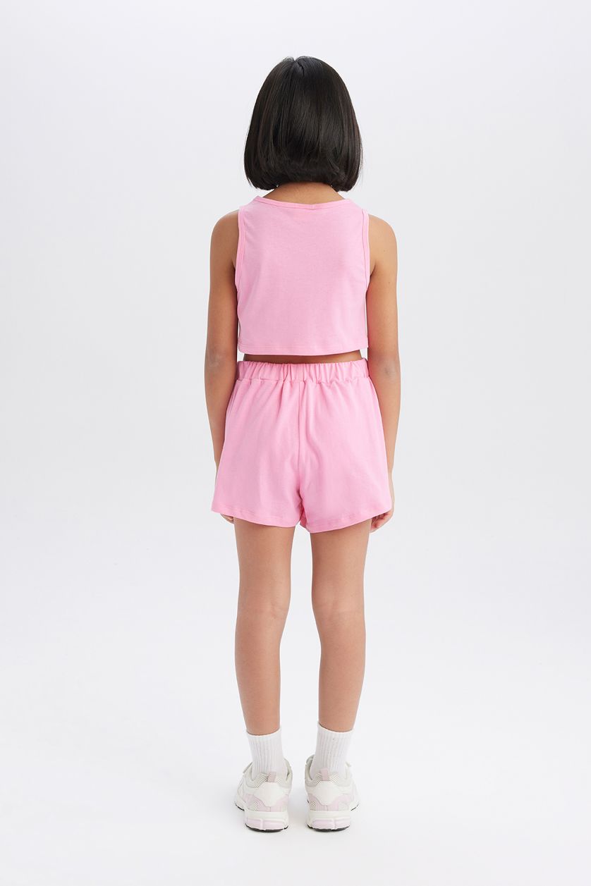 Kız Çocuk - Genç Kız Pembe 2'li Takım Baskılı Atlet Şort Kız Çocuk