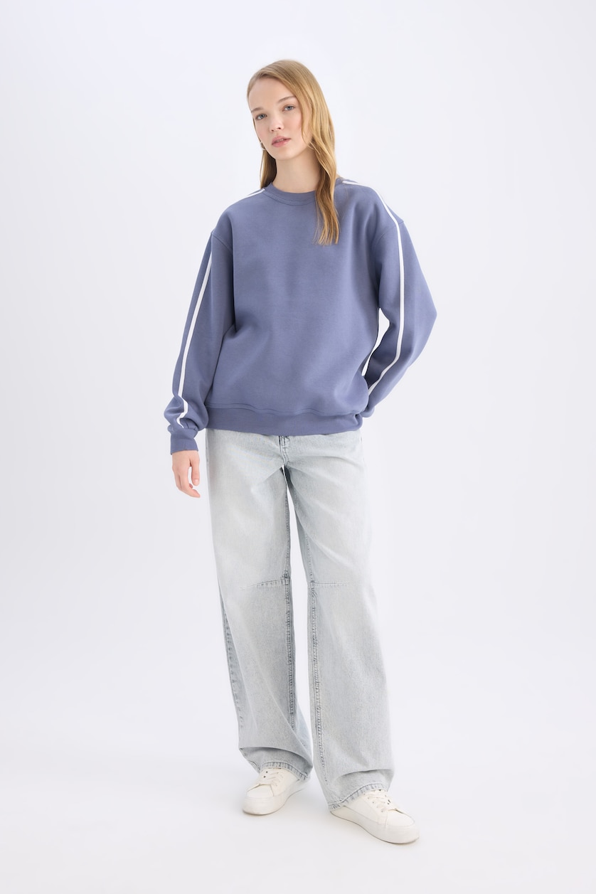 Women NAVY Loose Fit Thick Sweatshirt Fabric Sweatshirt