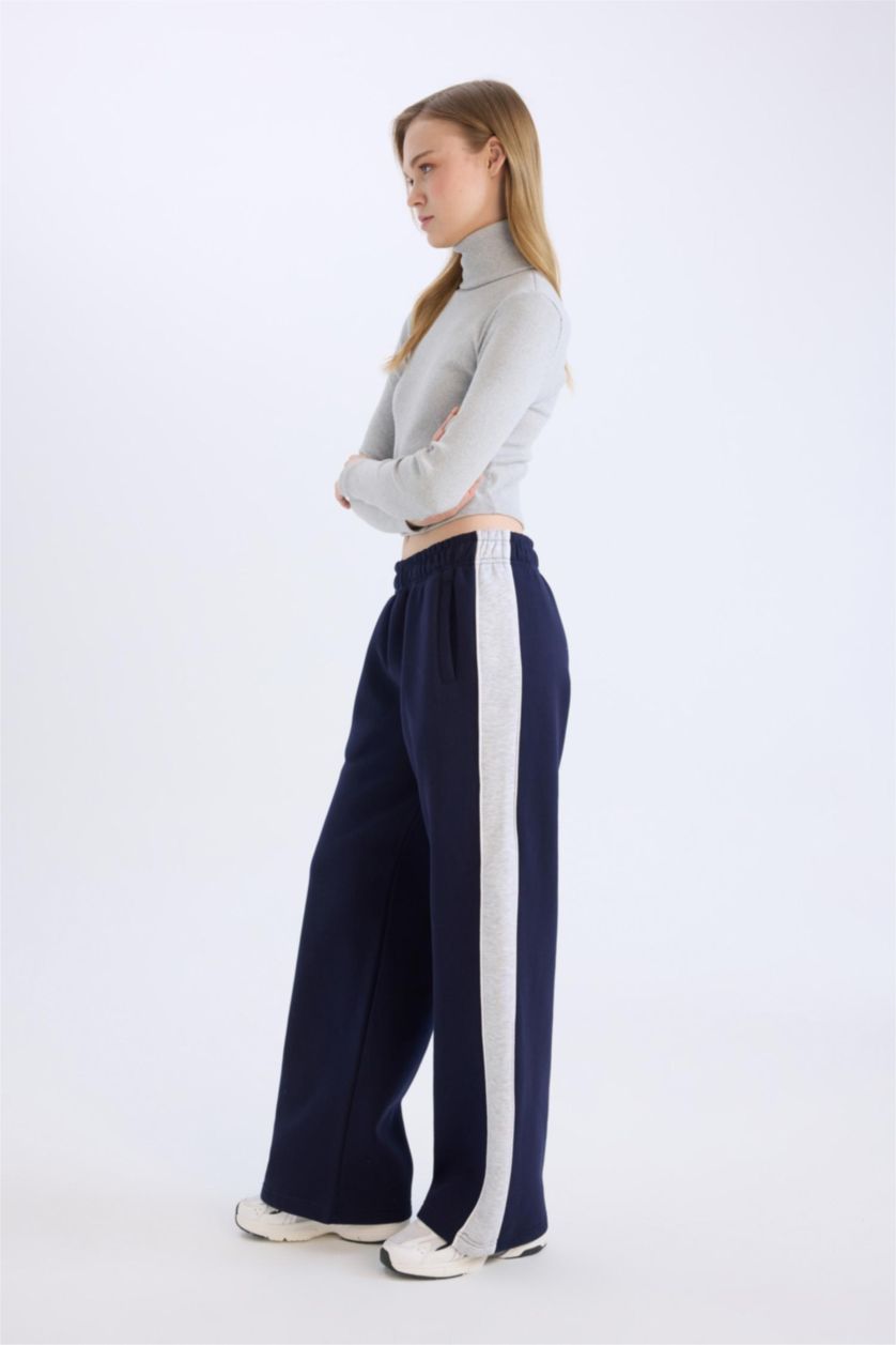 Kadın Lacivert Kalın Eşofman Altı Beli Lastikli Basıc