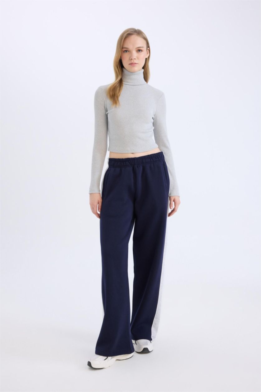 Kadın Lacivert Kalın Eşofman Altı Beli Lastikli Basıc