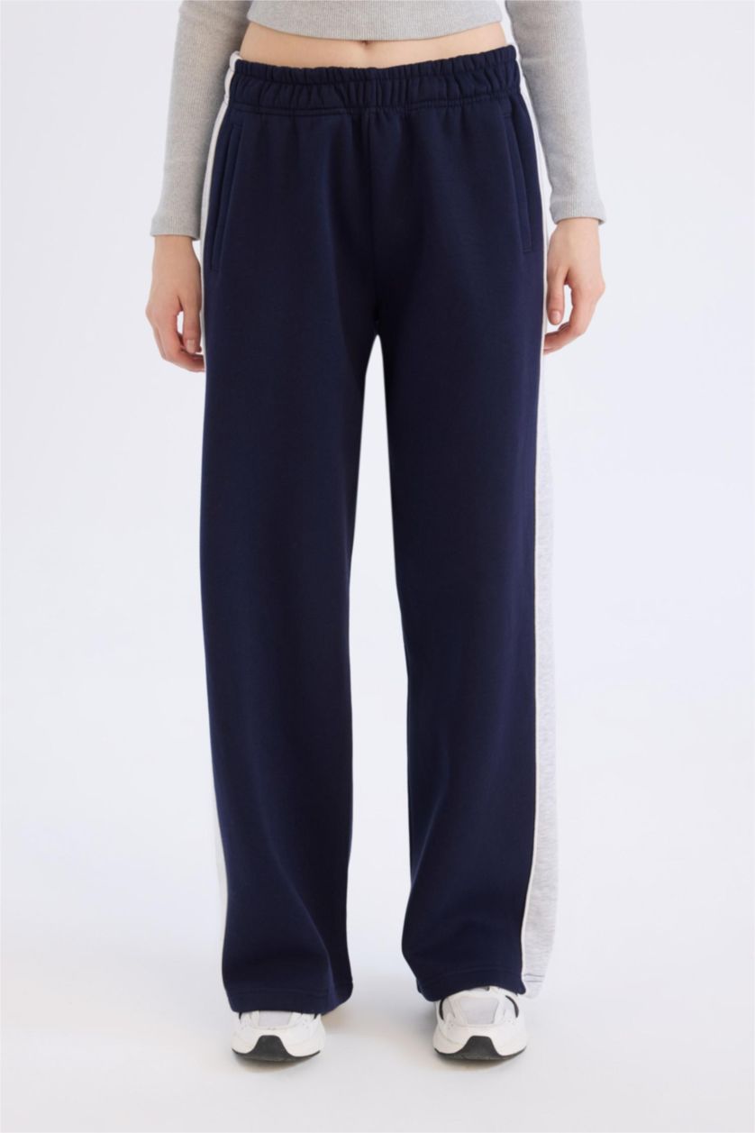 Kadın Lacivert Kalın Eşofman Altı Beli Lastikli Basıc