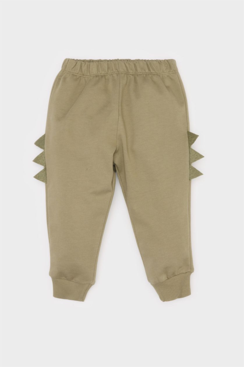 Erkek Bebek Haki 2'li Takım Dinozor Baskılı Sweatshirt Beli Lastikli Eşofman Altı Erkek Bebek