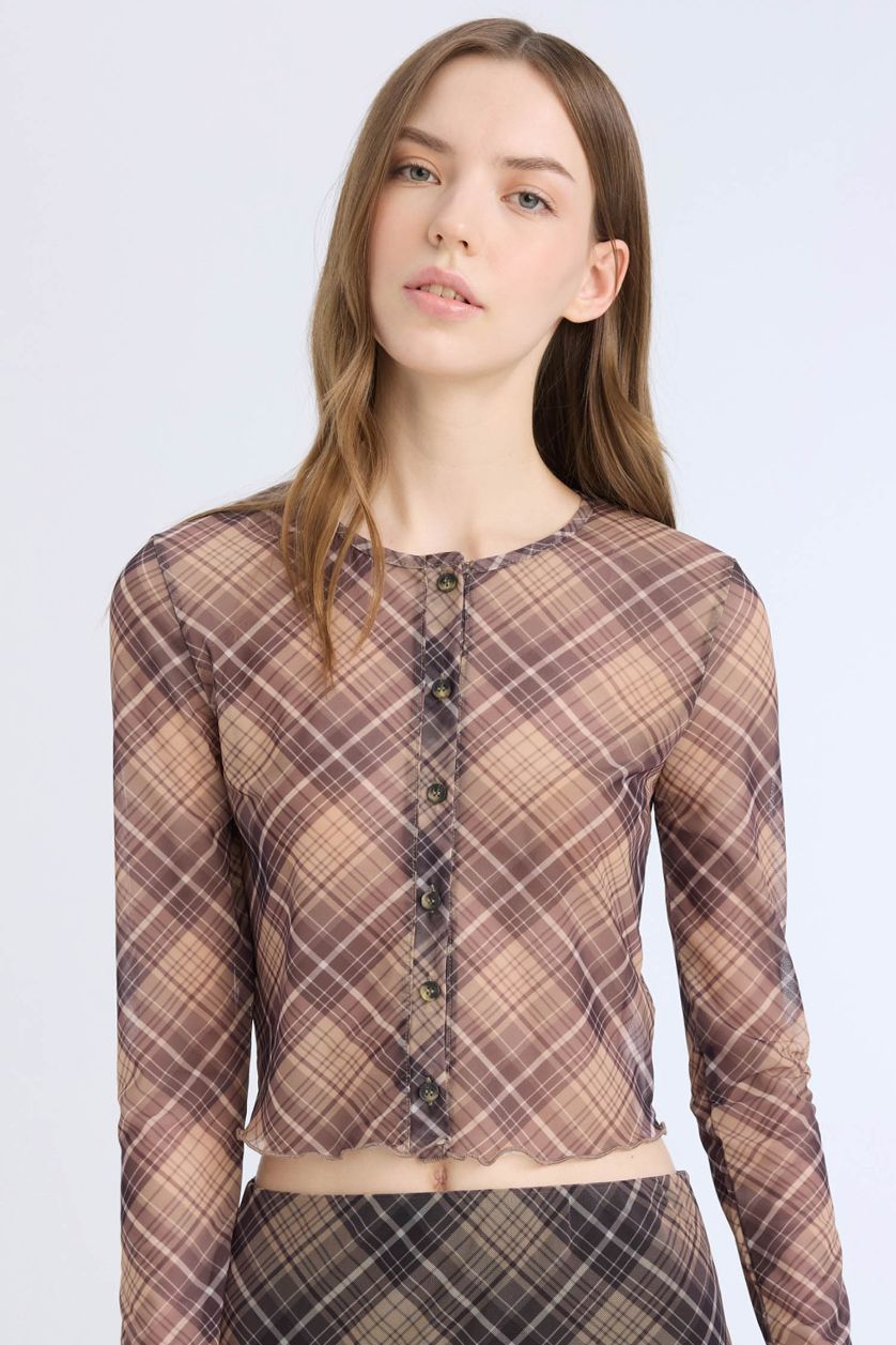 WOMAN Brown Slim Fit Crew Neck Long Sleeve T-Shirt