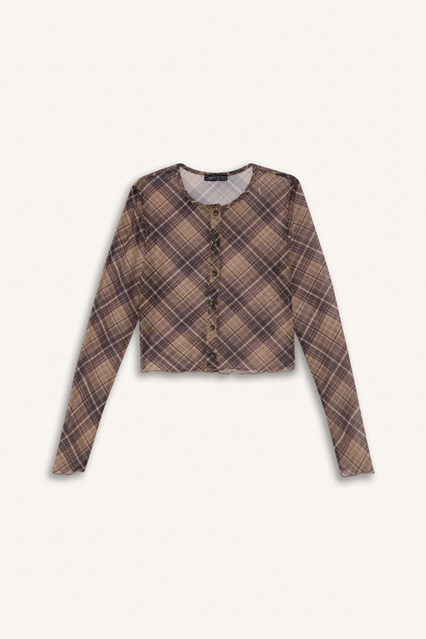 WOMAN Brown Slim Fit Crew Neck Long Sleeve T-Shirt