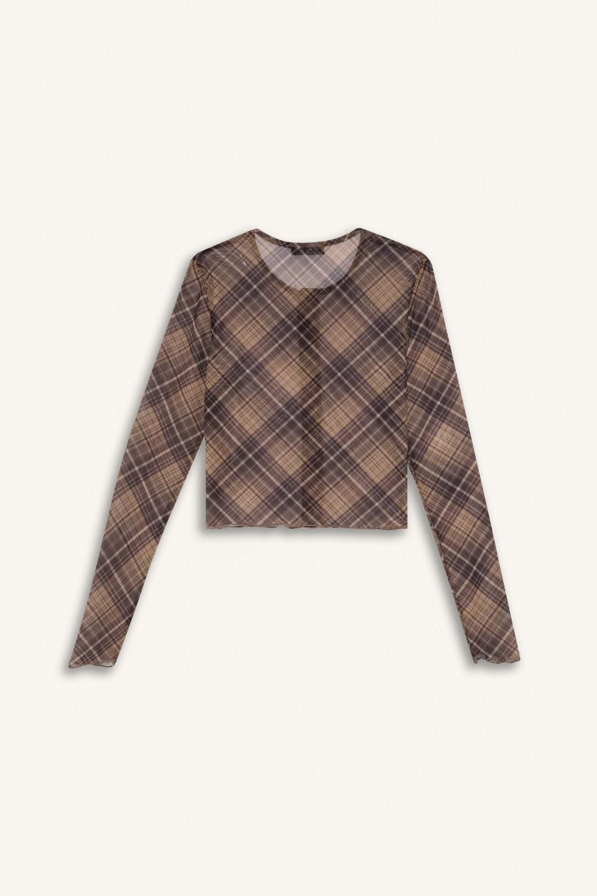 WOMAN Brown Slim Fit Crew Neck Long Sleeve T-Shirt