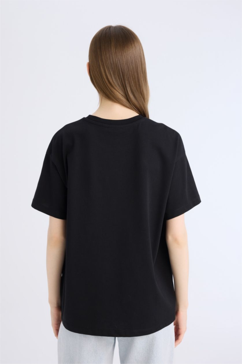 Women Black Oversize Fit Crew Neck Basic Black T-Shirt