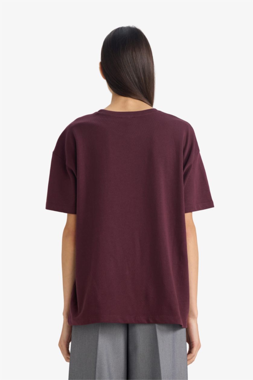 نساء خمري تيشيرت نص ردن اوفر سايز وياخة مستديرة