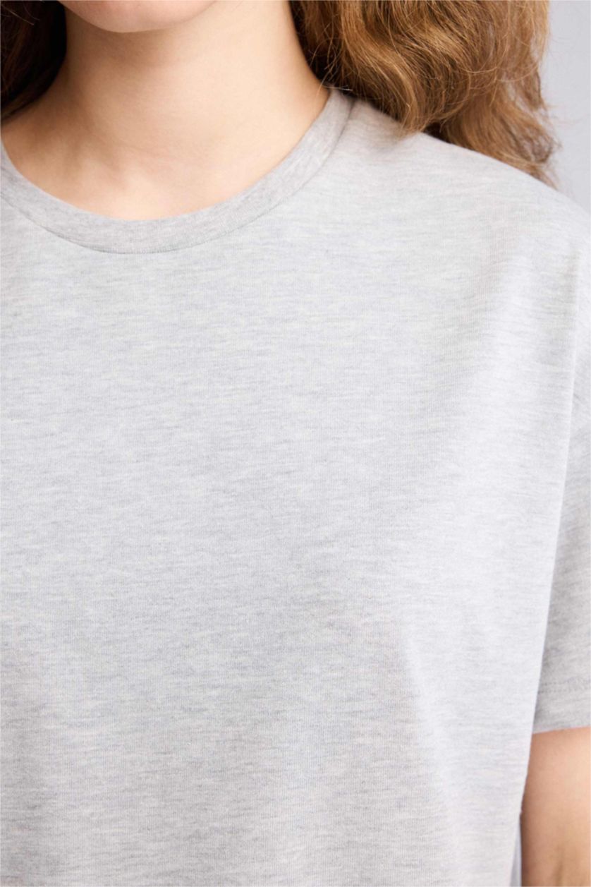 Женщины Серый меланж Футболка оверсайз с круглым вырезом и коротким рукавом