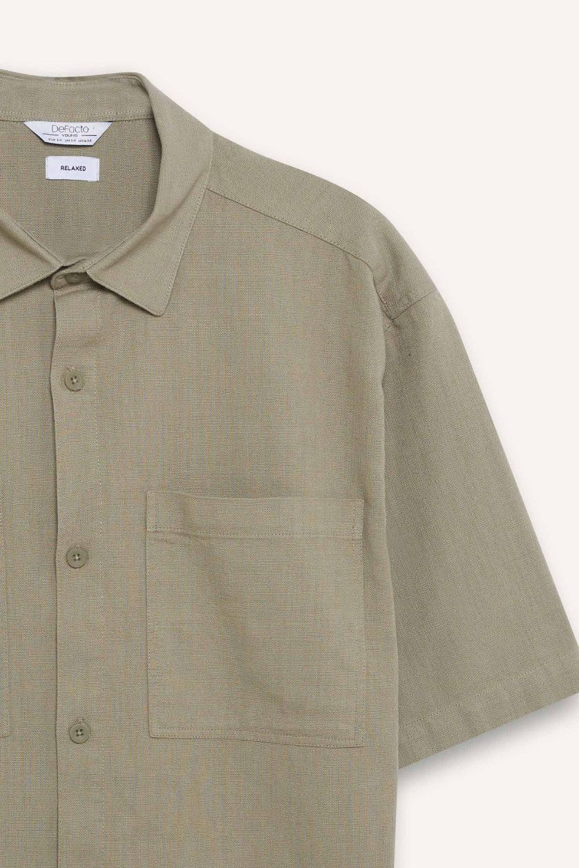 Man Light Khaki Relax Fit Summer Short Sleeve Shirt