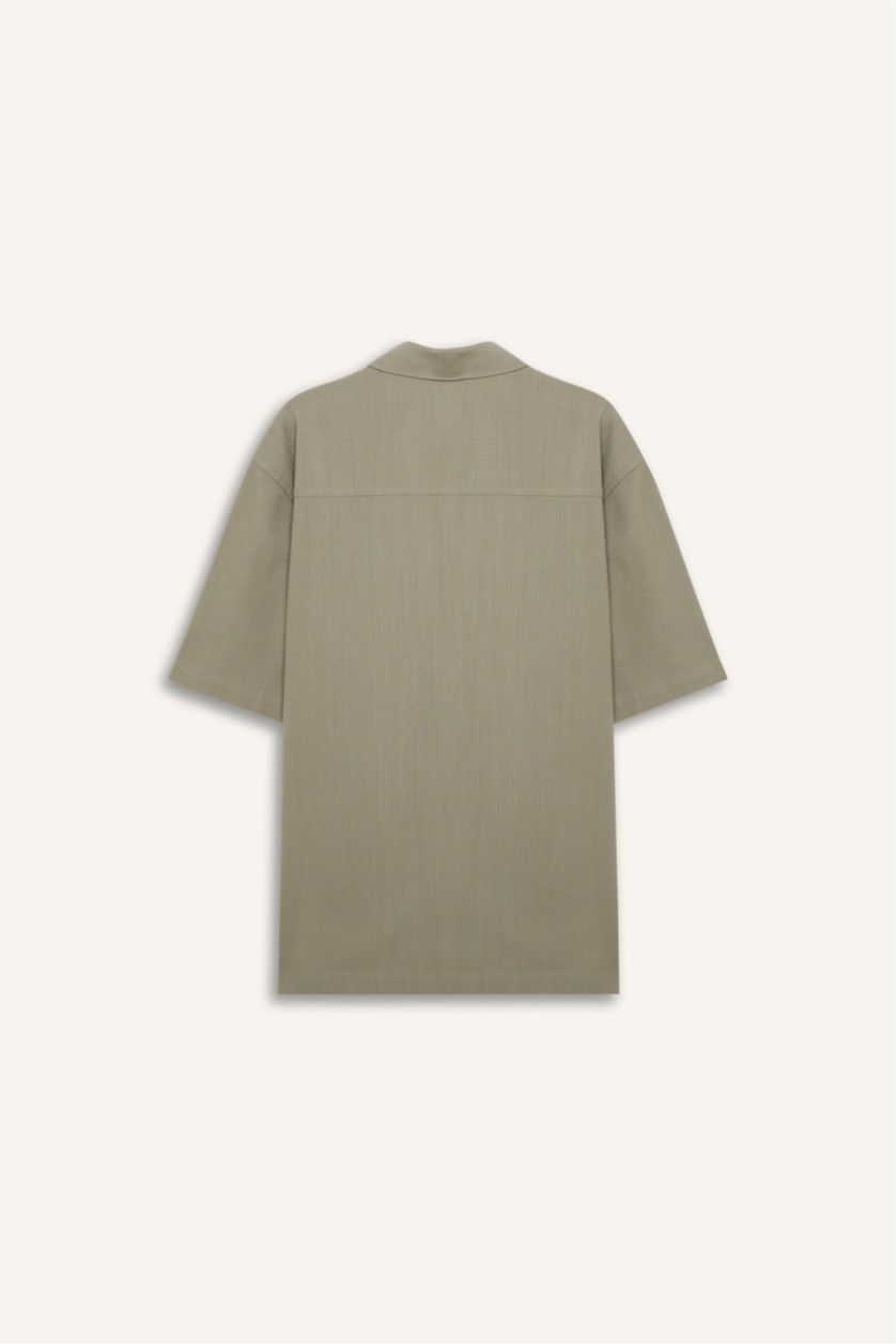 Man Light Khaki Relax Fit Summer Short Sleeve Shirt