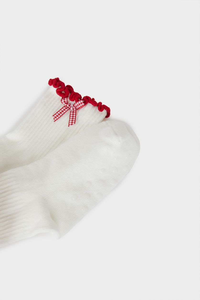 Kız Bebek Beyaz Kız Bebek Kurdele 2'li Pamuklu Uzun Çorap