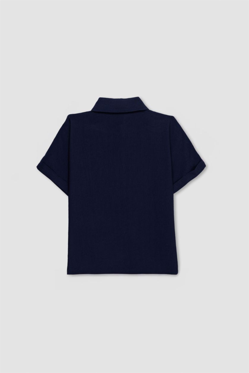 Woman NAVY Regular Fit Shirt Collar Short Sleeve Shirt