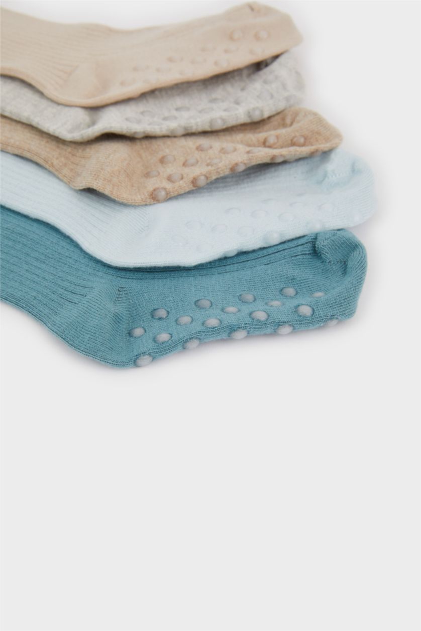 Erkek Bebek Karma Kaydırmaz Taban 5'li Pamuklu Uzun Çorap Erkek Bebek