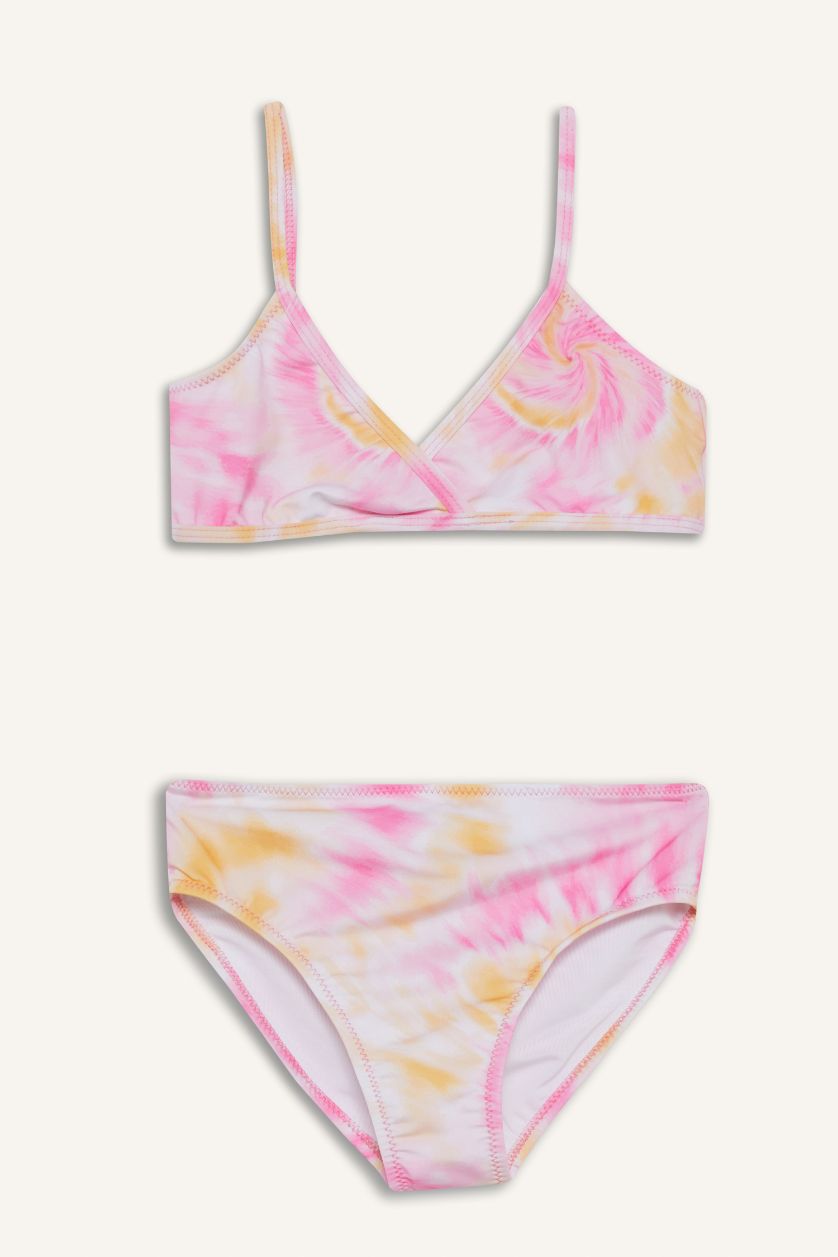 بناتي زهري طقم بكيني بناتي تاي داي ملون - قطعتين