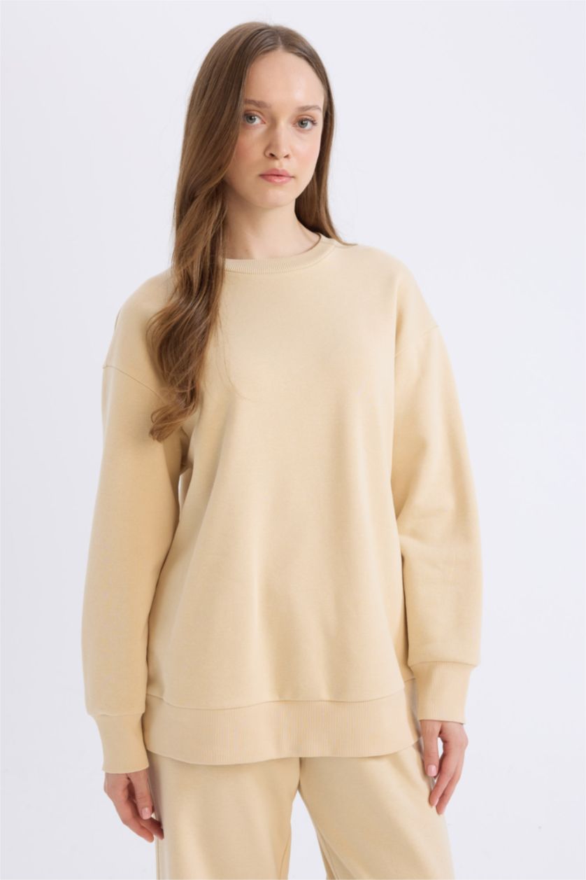 FEMME Beige Tunique sweatshirt épais coupe relax à col rond