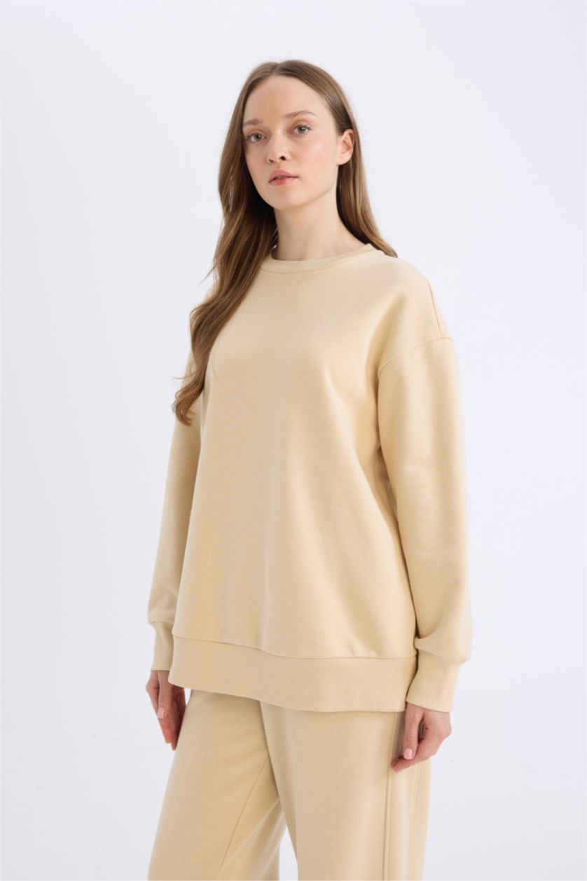 FEMME Beige Tunique sweatshirt épais coupe relax à col rond