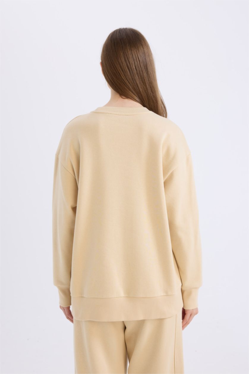FEMME Beige Tunique sweatshirt épais coupe relax à col rond