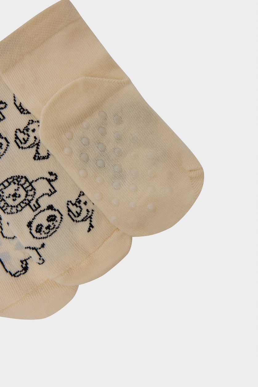 Erkek Bebek Beyaz Kaydırmaz Taban 3'lü Pamuklu Uzun Çorap Erkek Bebek