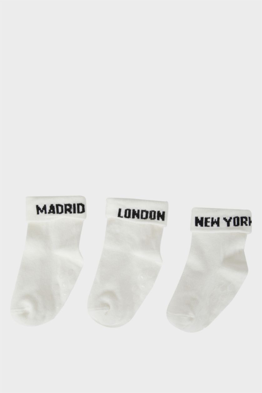 Baby Boy White Boy Non-Slip Sole 3 Piece Cotton Long Socks