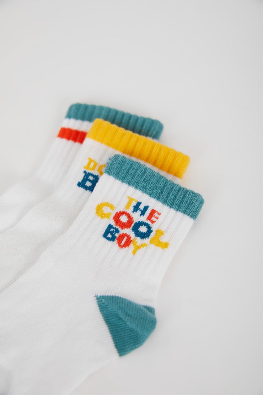 BABY BOY White Baby Boy Non-Slip Sole 3 Piece Cotton Long Socks