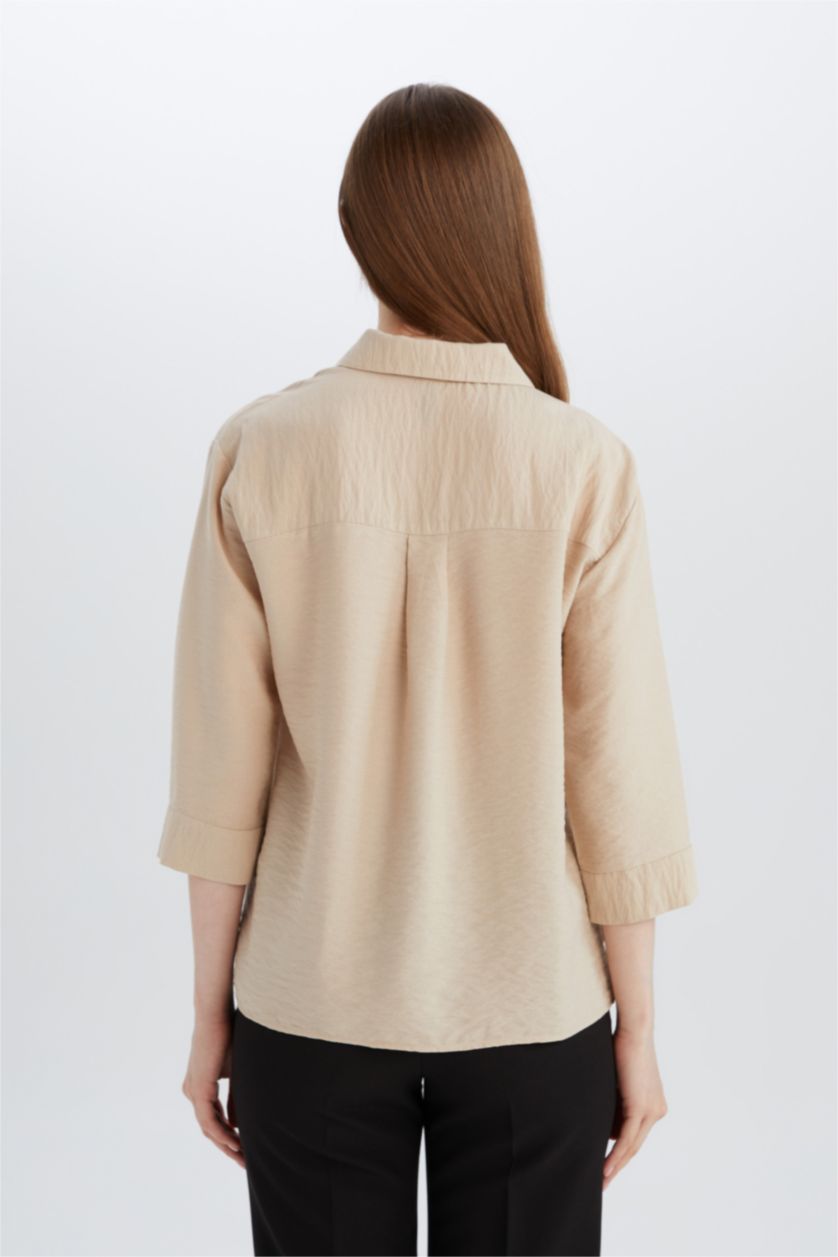 Kadın Taş 	Regular Fit Basic Düz Yarım Kollu Gömlek