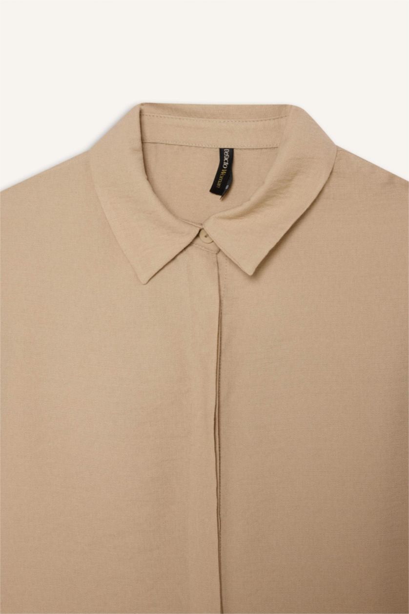 Kadın Taş 	Regular Fit Basic Düz Yarım Kollu Gömlek