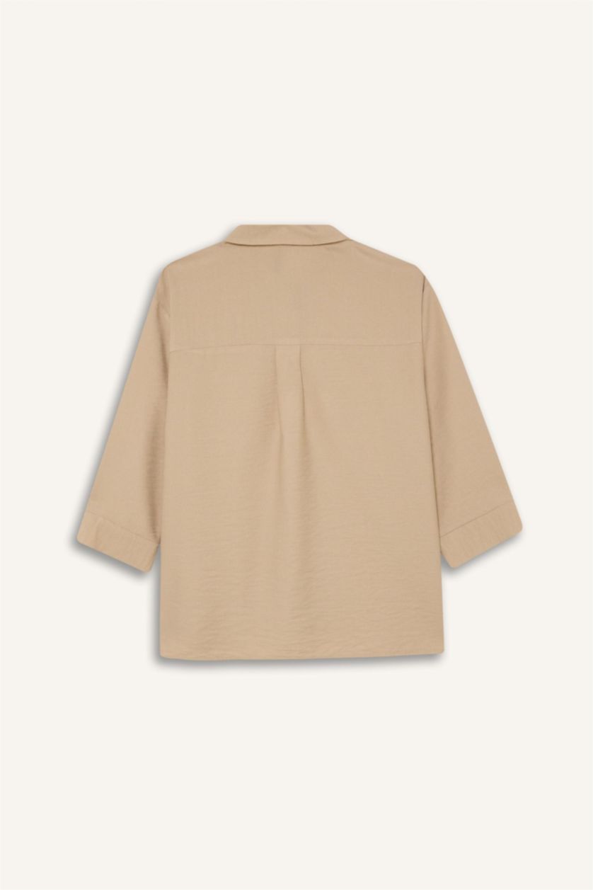 Kadın Taş 	Regular Fit Basic Düz Yarım Kollu Gömlek