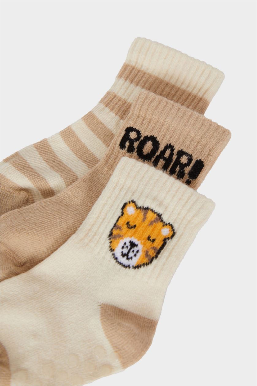 Erkek Bebek Karma Kaydırmaz Taban 3'lü Pamuklu Uzun Çorap Erkek Bebek