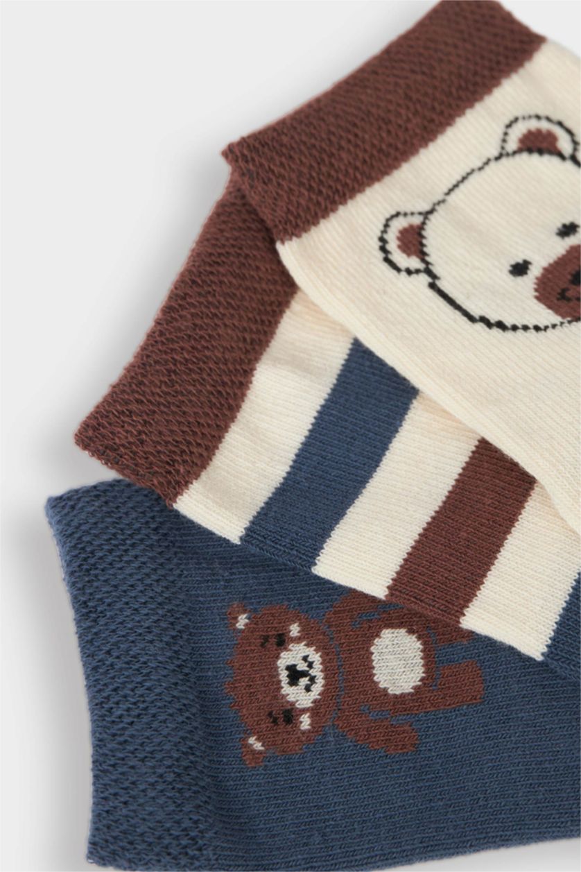 Erkek Bebek Karma Erkek Bebek Kaydırmaz Taban 3'lü Pamuklu Uzun Çorap