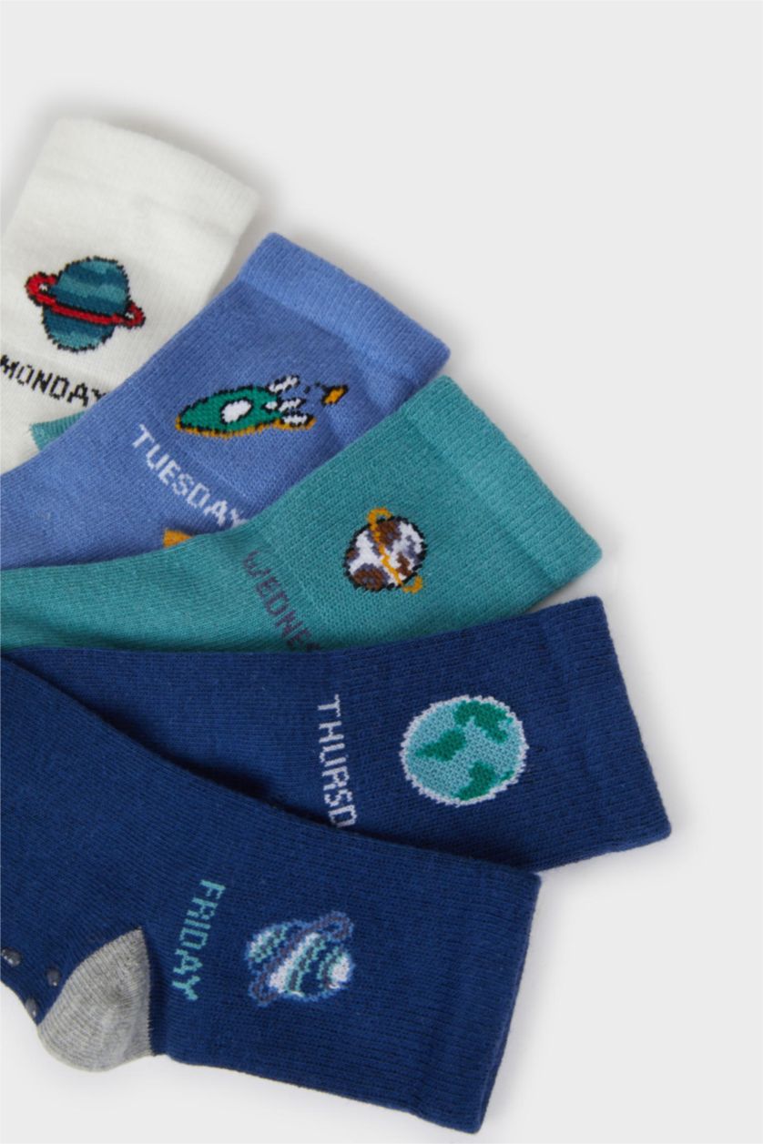 Erkek Bebek Karma Erkek Bebek Kaydırmaz Taban 5'li Pamuklu Uzun Çorap