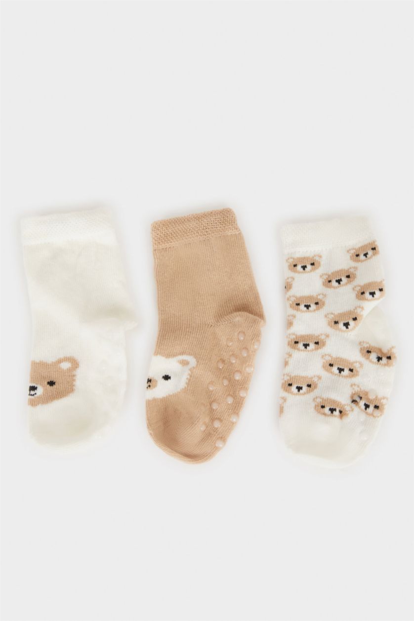 Erkek Bebek Karma Erkek Bebek Kaydırmaz Taban 3'lü Pamuklu Uzun Çorap