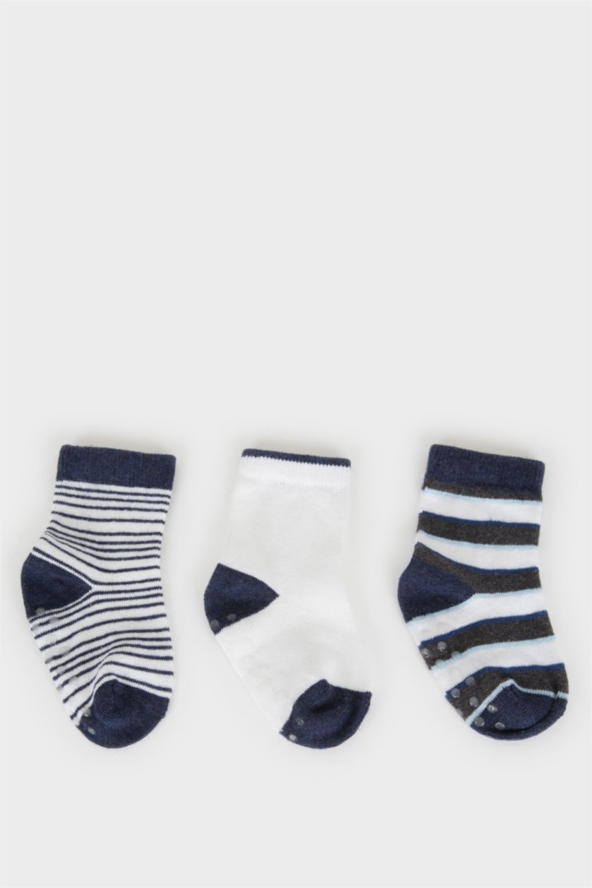 Erkek Bebek Karma Erkek Bebek Kaydırmaz Taban 3'lü Pamuklu Uzun Çorap