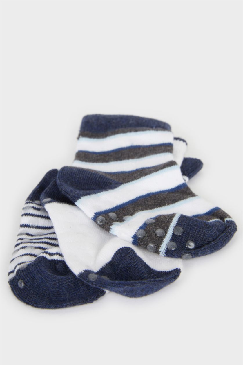 Erkek Bebek Karma Erkek Bebek Kaydırmaz Taban 3'lü Pamuklu Uzun Çorap
