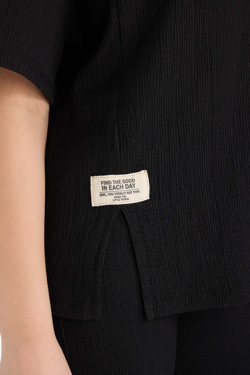 بناتي أسود طقم بناتي تيشيرت وليجن برجل واسع - قطعتين