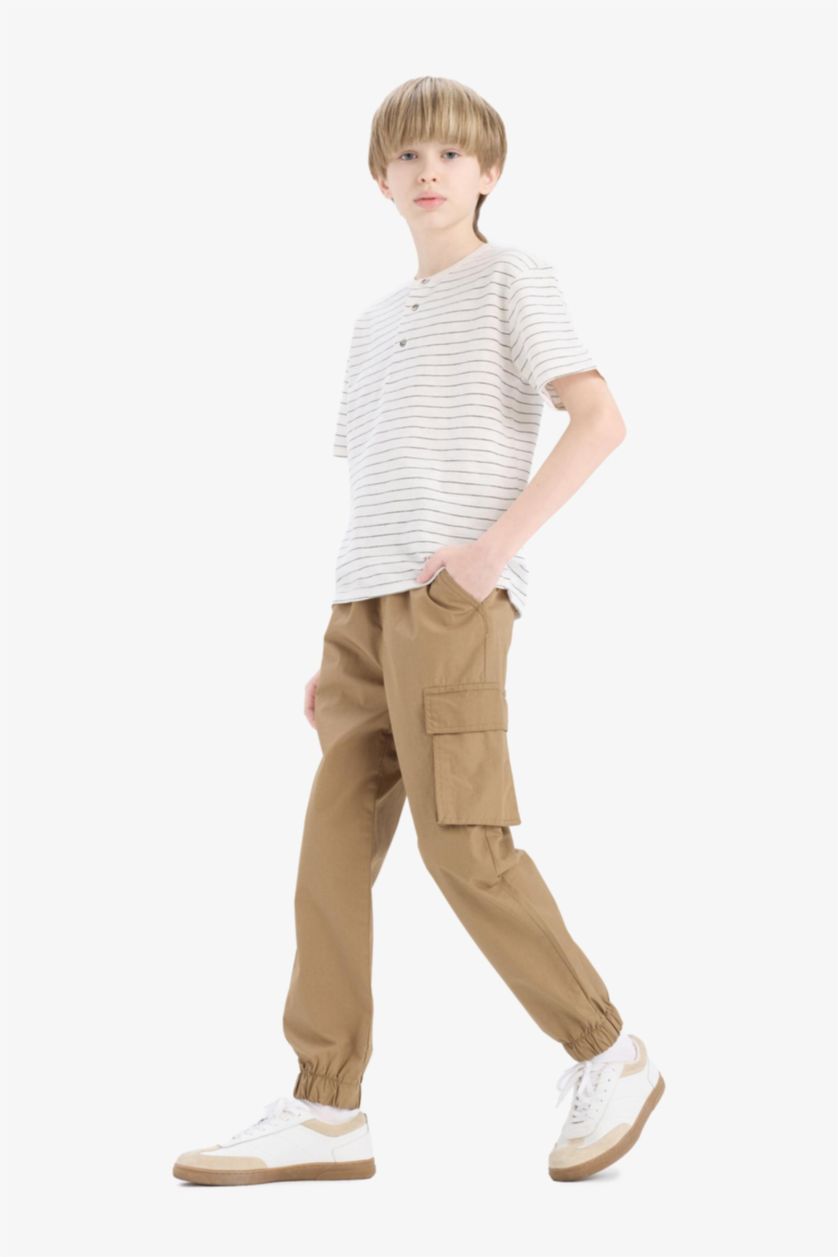 Erkek Çocuk - Genç Erkek Açık Kahve Kargo Jogger Standart Paça Paraşüt Pantolon Erkek Çocuk