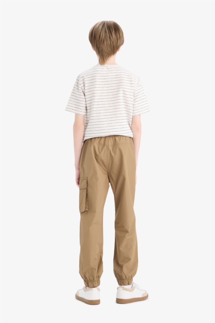 Erkek Çocuk - Genç Erkek Açık Kahve Kargo Jogger Standart Paça Paraşüt Pantolon Erkek Çocuk