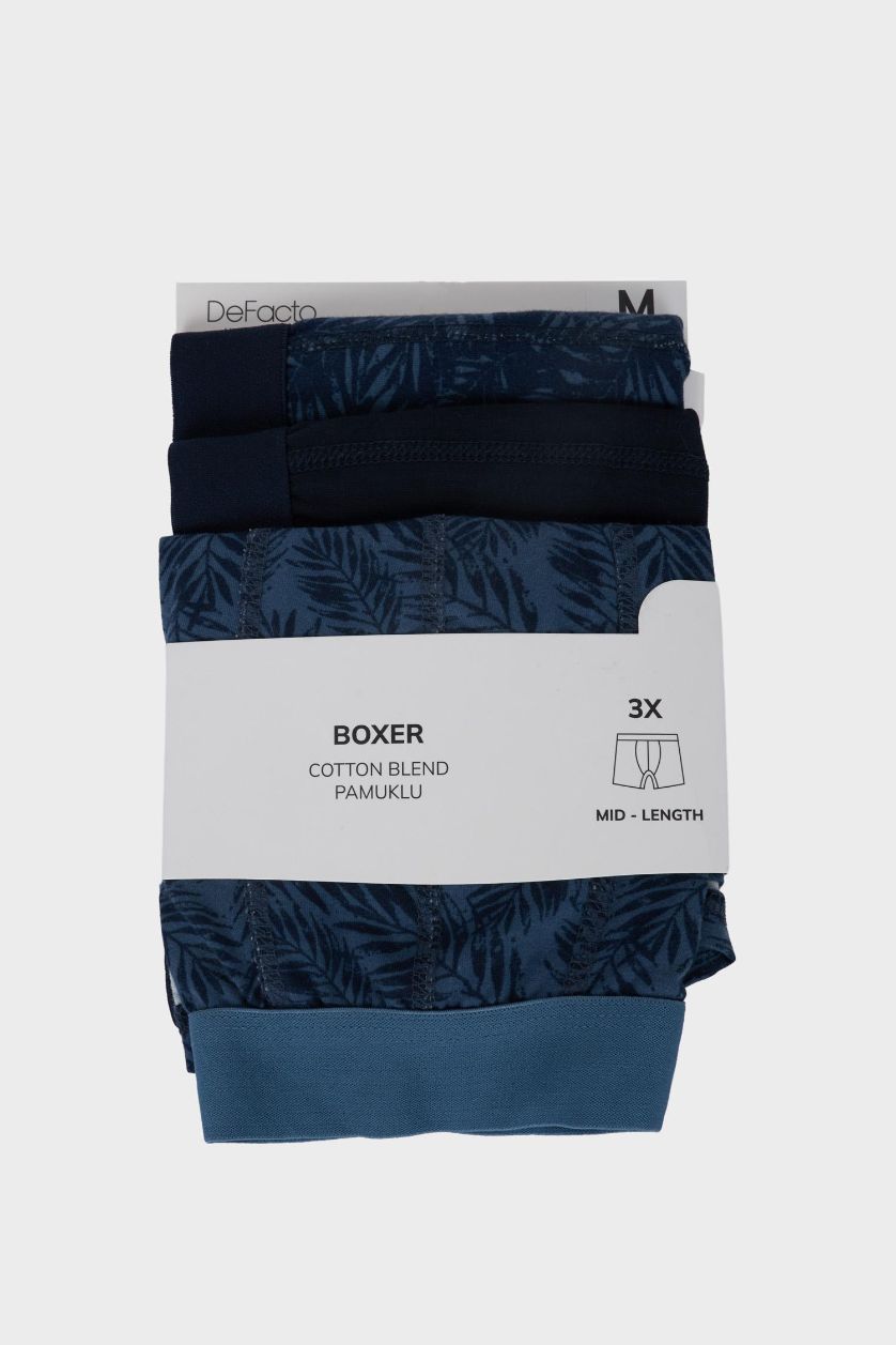 Man Dark Blue Regular Fit Printed 3 Piece Boxer Shorts