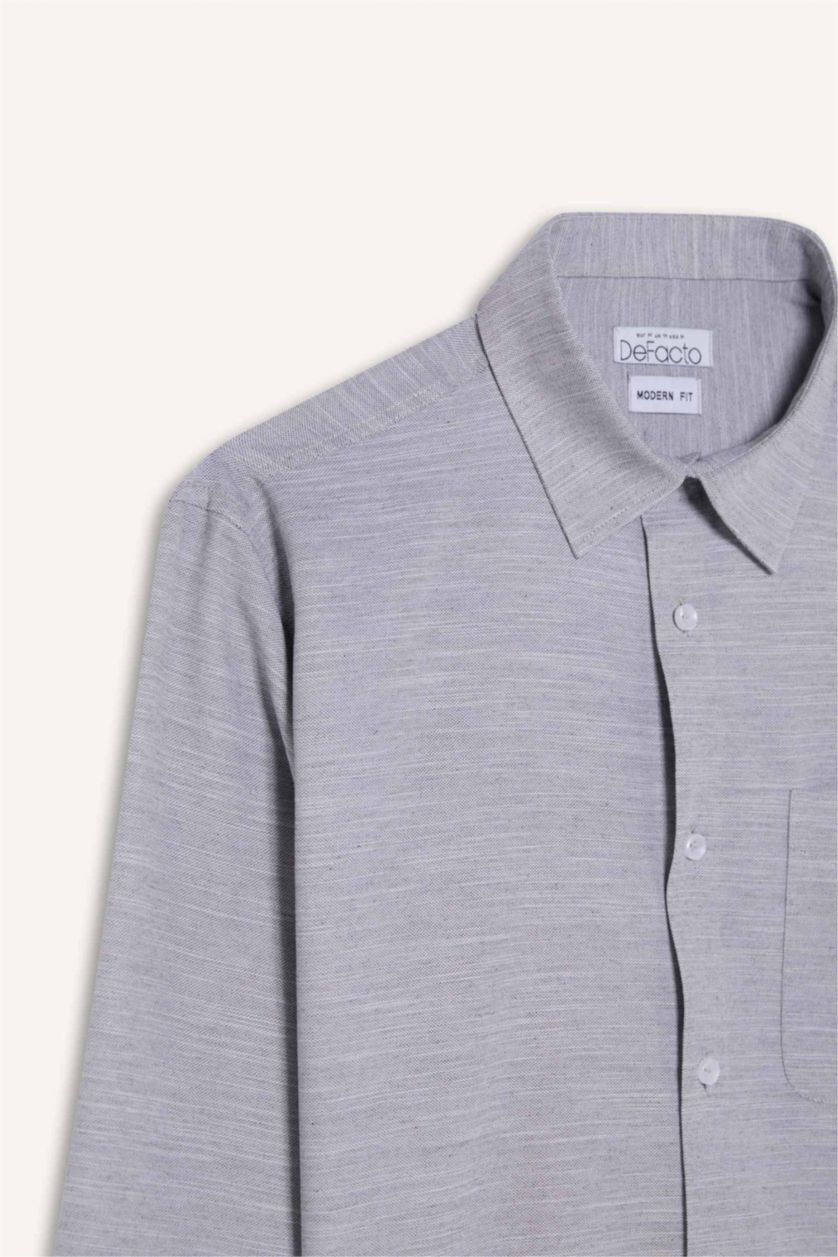 رجال أسود قميص سادة ردن طويل مودرن فيت بياخة بولو