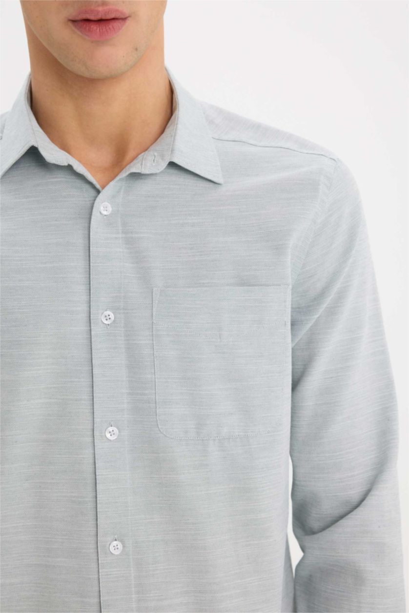 رجال أخضر قميص كم طويل عادي برقبة بولو